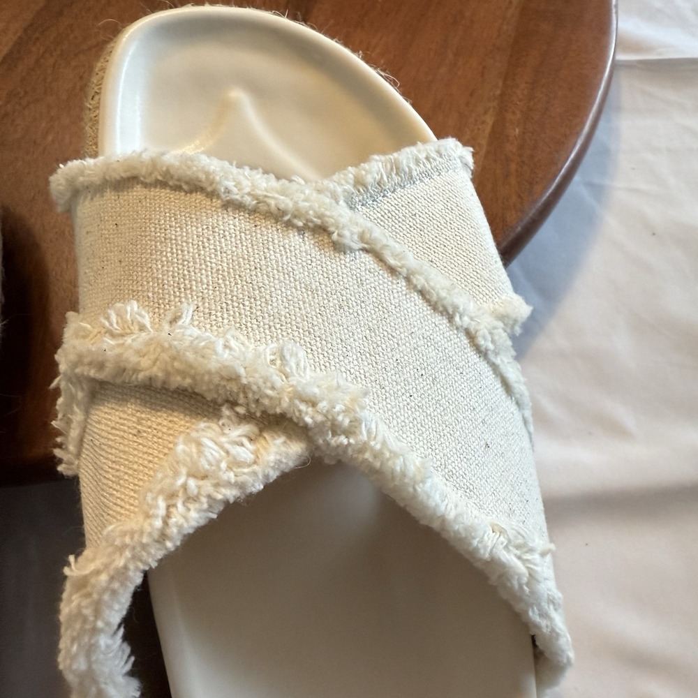 ShuShop Cream Frayed Crossband Sandals - Picture 11 of 16